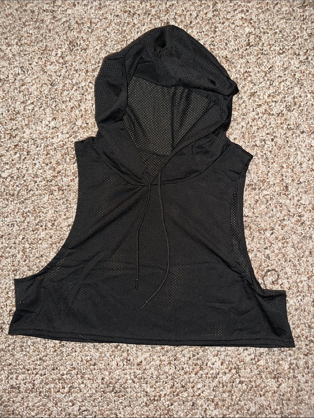Black Mesh Hooded Sleeveless Crop Tank Top
